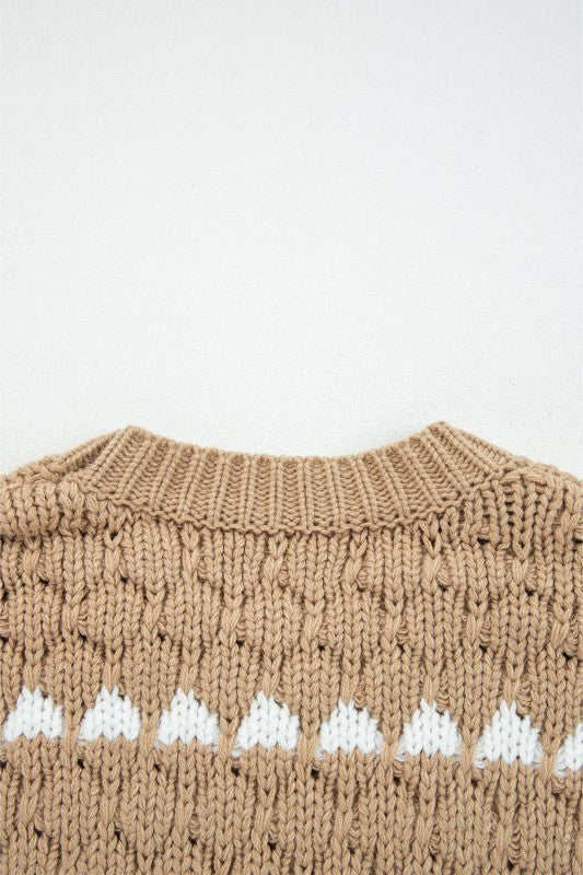 Colorblock Textured Knit Puff Sleeve Sweater