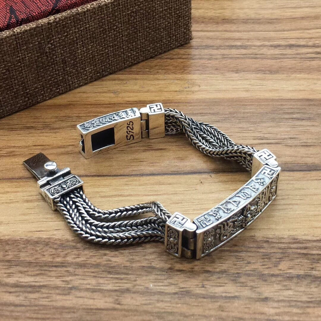 S925 Sterling Silver Men's Vintage Bracelet Six Words Mantra