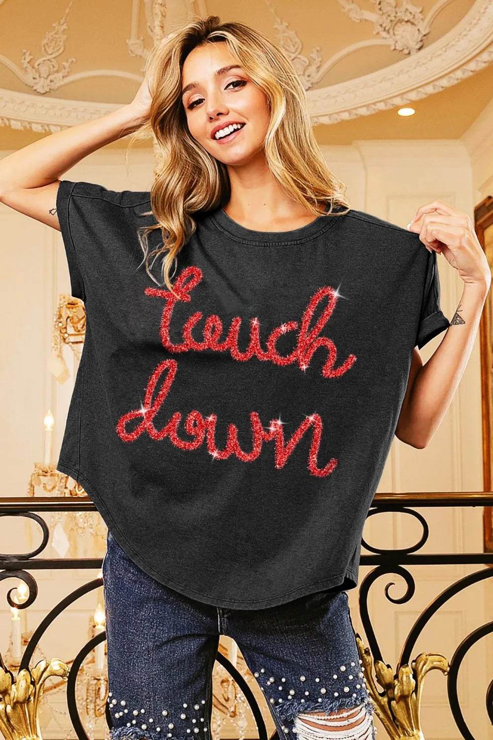 BiBi Touchdown Metallic Letter Vintage Washed Top
