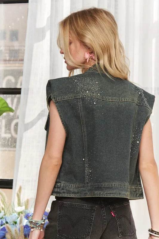 ADORA Sleeveless Button Down Denim Jacket