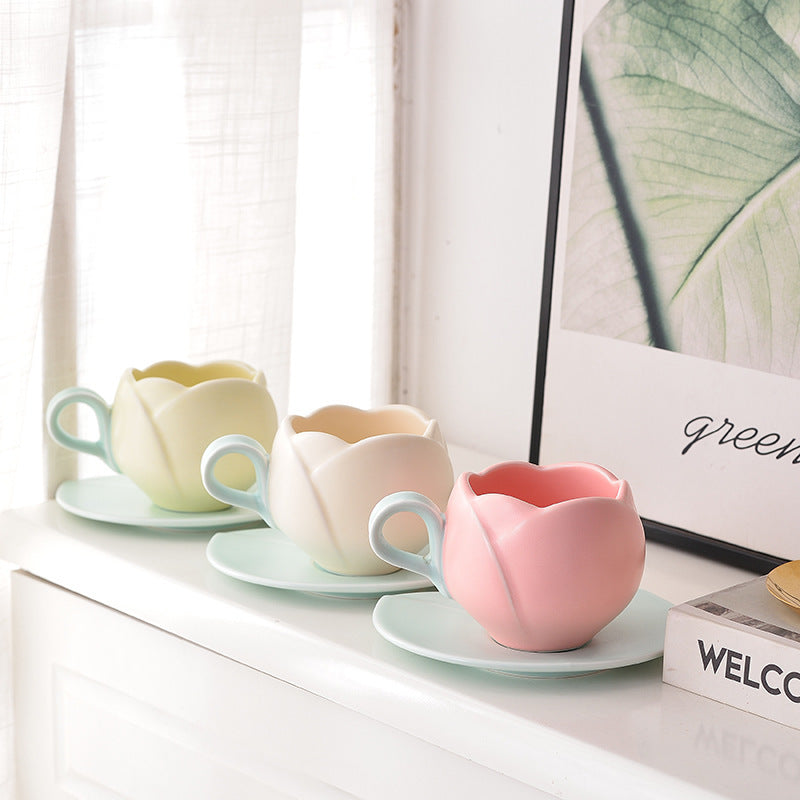 Ins Retro Tulip Coffee Cup And Saucer Set