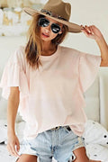 BiBi Thermal Knit with Ruffled Sleeve Top