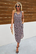 Leopard Printed Deep V Neck Sleeveless Loose Dress