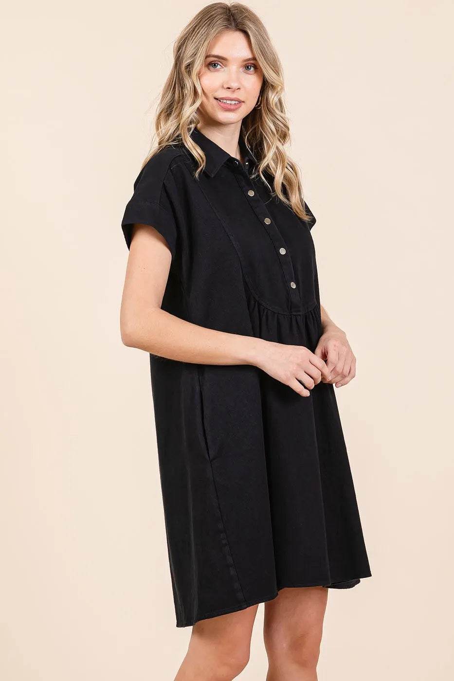 Mittoshop Twill Short Sleeve Collared Mini Dress