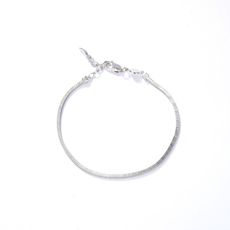 Simple Vintage Ins Folded Square Scaled Snake Bone Chain S925 Silver Plated 18k Gold Bracelet Female