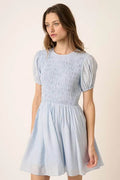 Mittoshop Smocking Detail Puff Sleeve Mini Dress