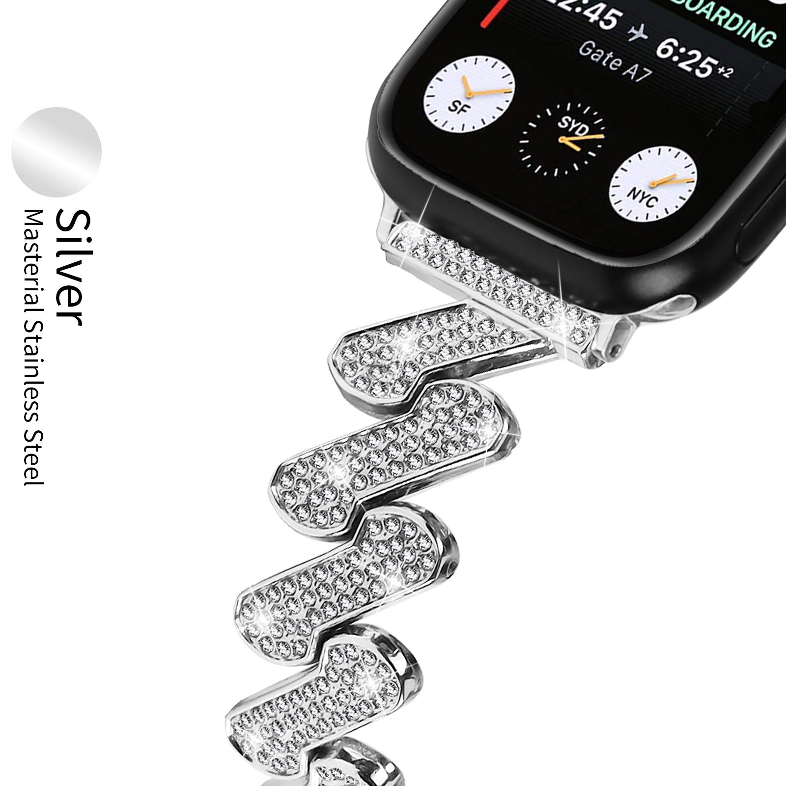 7-word Diamond Alloy Metal Classic Style Watch Band