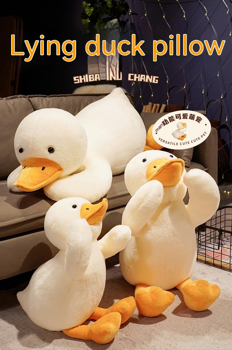 Lying Big White Duck Feather Plush Toy Soft And Adorable Pillow