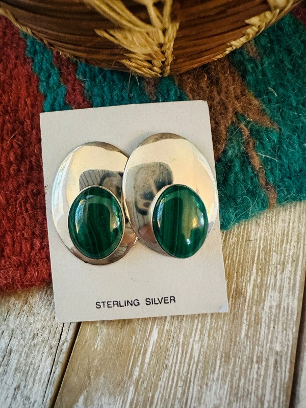 Navajo Malachite & Sterling Silver Clip On Earring