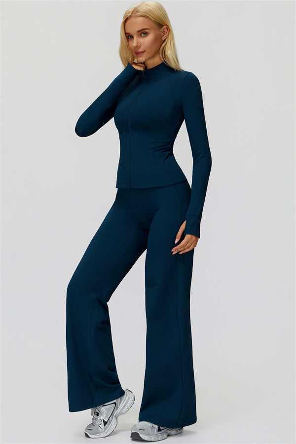 The FemmeFit Zip Jacket Straight Leg Pants 2-Piece Set