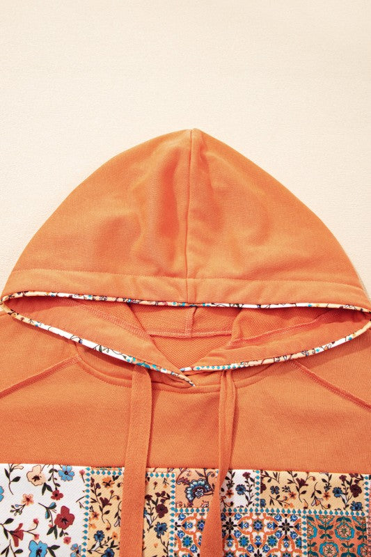 Floral Patchwork Drawstring Hoodie