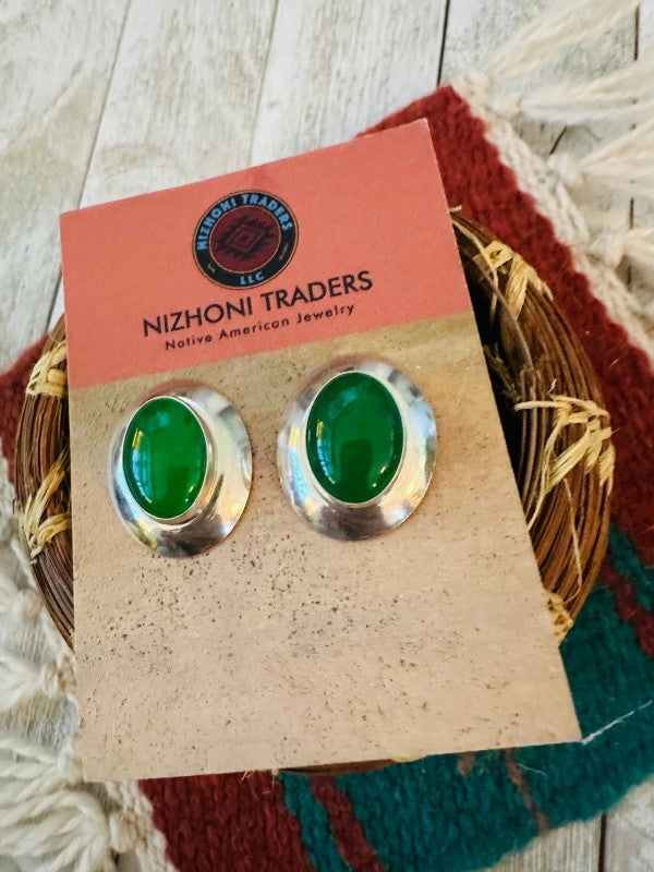 Navajo Green Onyx & Sterling Silver Post Earrings