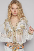 POL Vintage Washed Crochet Hoodie Jacket With Patchwork