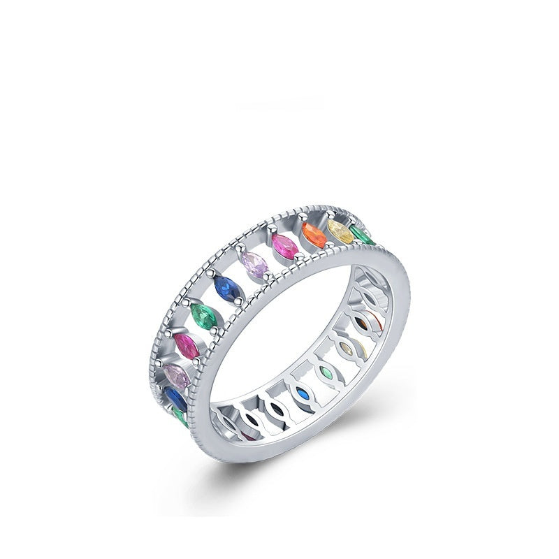 S925 Closed High-grade Rainbow Full Diamond Ring