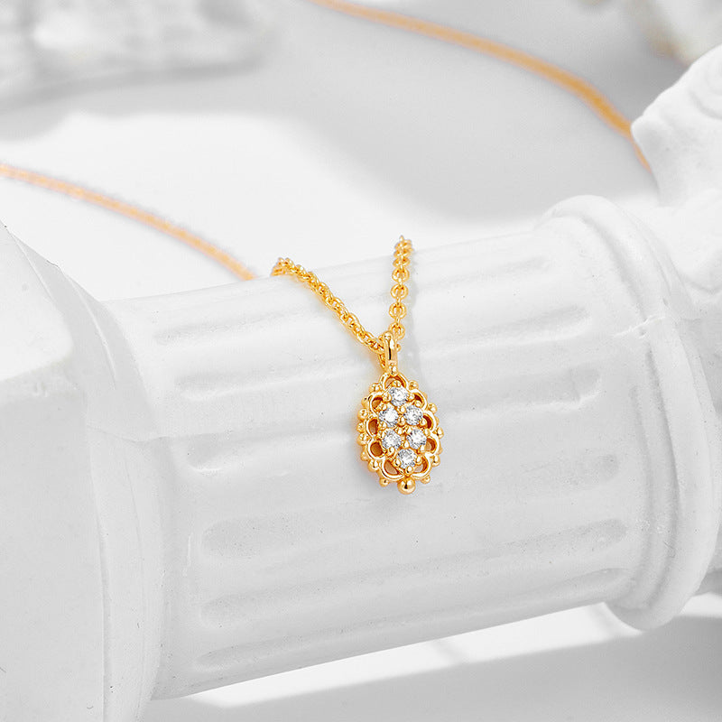 Lace Vase S925 Silver Plated 14K Gold White Zirconium Necklace