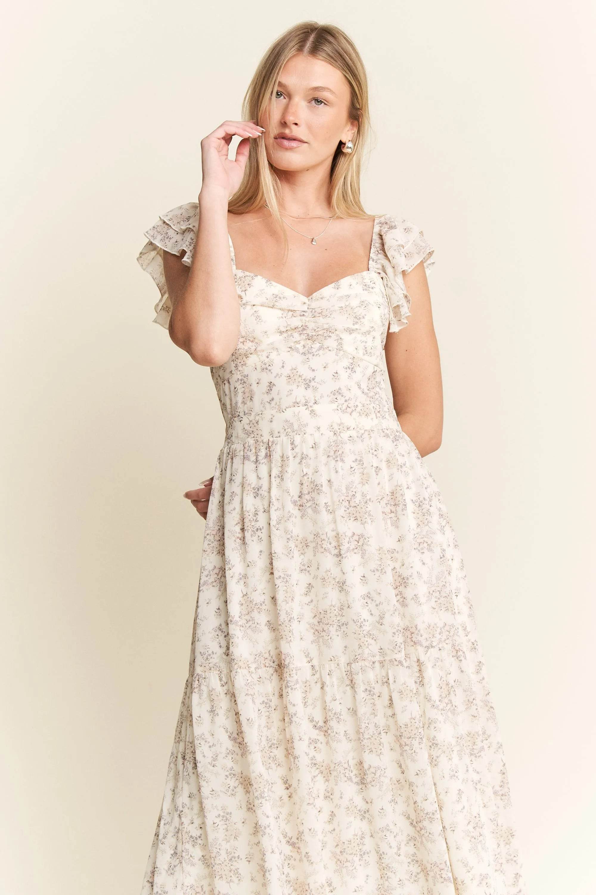 Jade By Jane Full Size Ruffle Sleeve Tiered Maxi Dress Plus Size