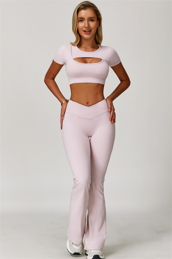 The Lavish Cut-out Crop Top Flared Leggings 2-Piece Set
