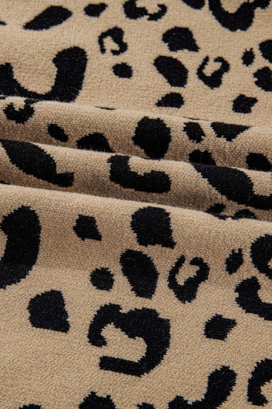 Plus Size Leopard Knit Lacy Trim Long Sleeve Sweat