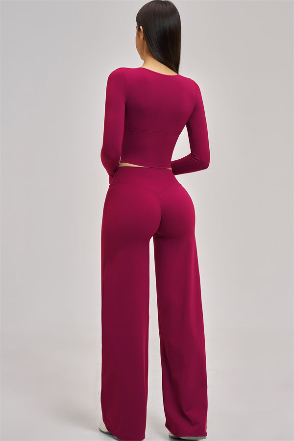 The Swoon Long Sleeve Crop top Flared Leggings 2-Piece Set
