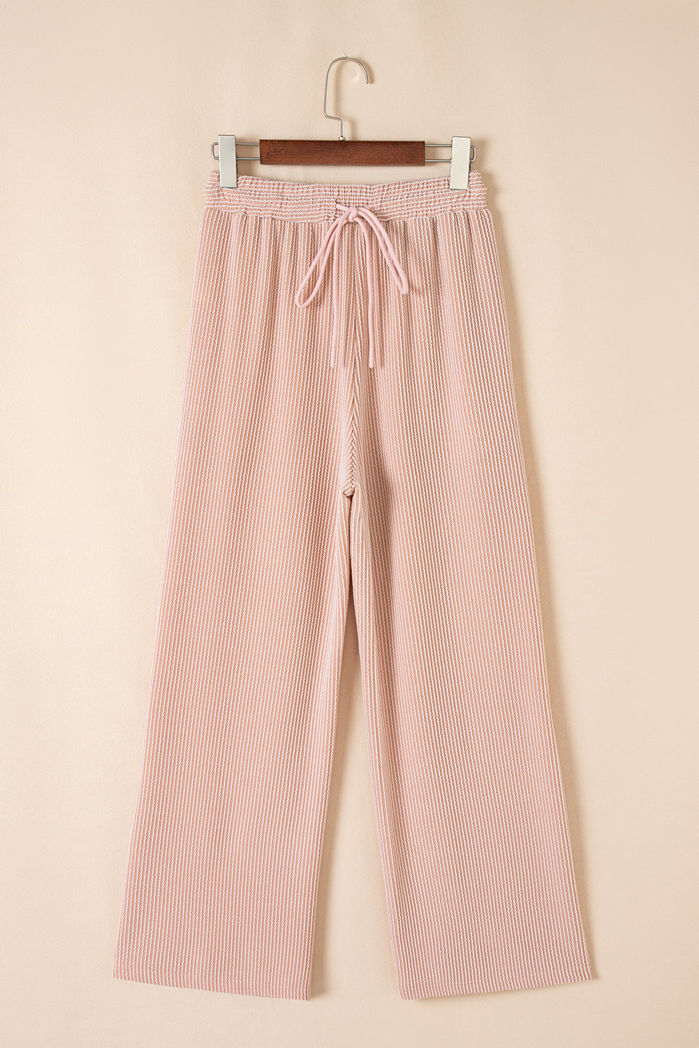 Luxury Solid Corded Short Sleeve T Shirt And Wide Leg Pants Set