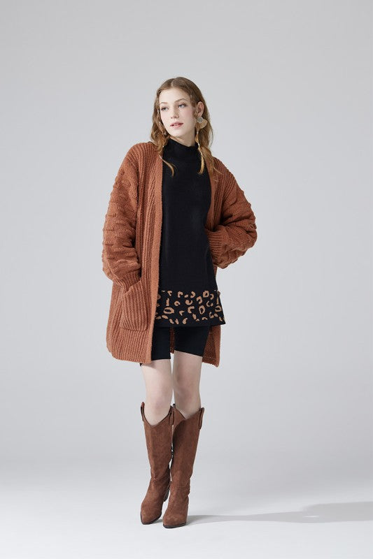 Plus Oversized Pompom Sleeve Cardigan