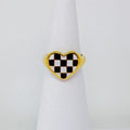 Checkered Heart Signet Ring