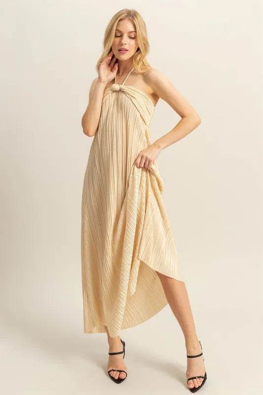 HYFVE Knotted Detail Halter Neck Flowy Maxi Dress