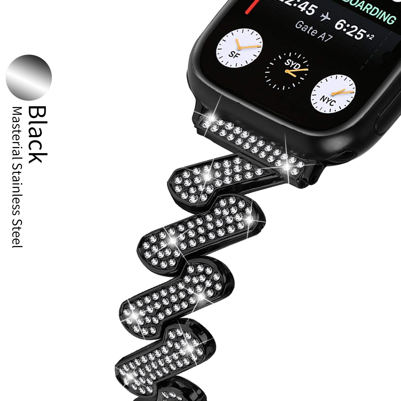 7-word Diamond Alloy Metal Classic Style Watch Band