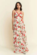 Davi & Dani Contrast Ring Lace Layered Ruffle Maxi Cami Dress