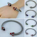Adjustable Silver Cable Bracelet with Stones