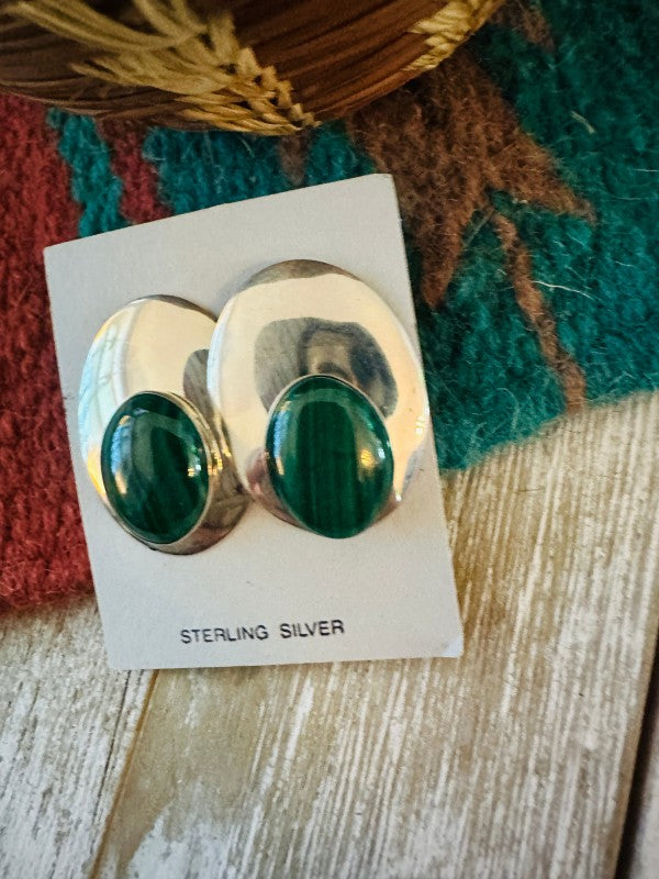 Navajo Malachite & Sterling Silver Clip On Earring
