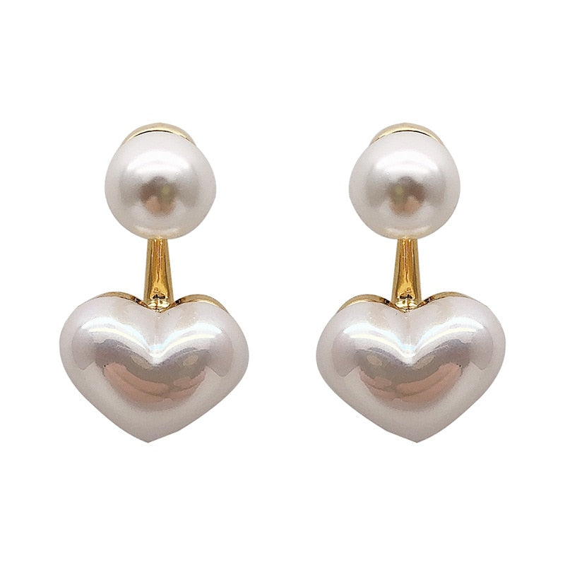 Silver Needle Simple Small Love Pearl Stud Earrings
