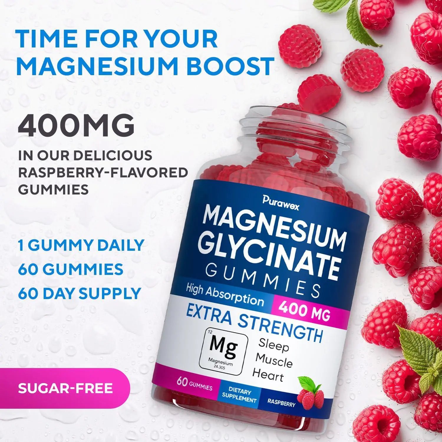Magnesium Glycinate Gummies 400mg High Absorption Magnesium Supplement for