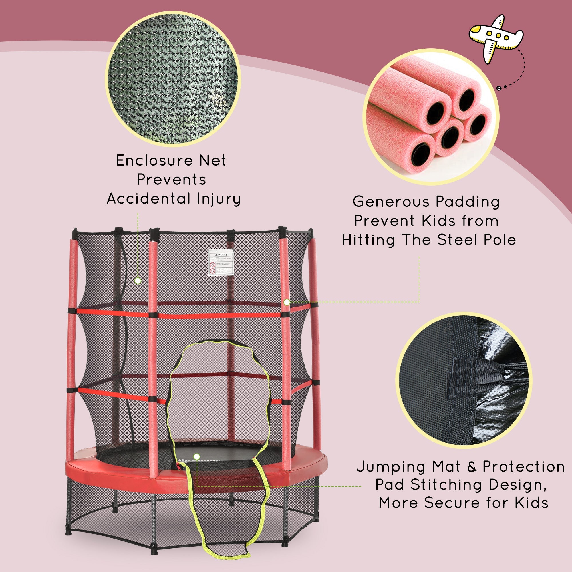 5FT Kids Trampoline with Enclosure Net for Age 3 to 6 Years