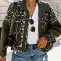 Men's Washed Denim Motorcycle Jacket - Street Fighter Style Rivet Biker Coat (Stretch Spandex Blend)