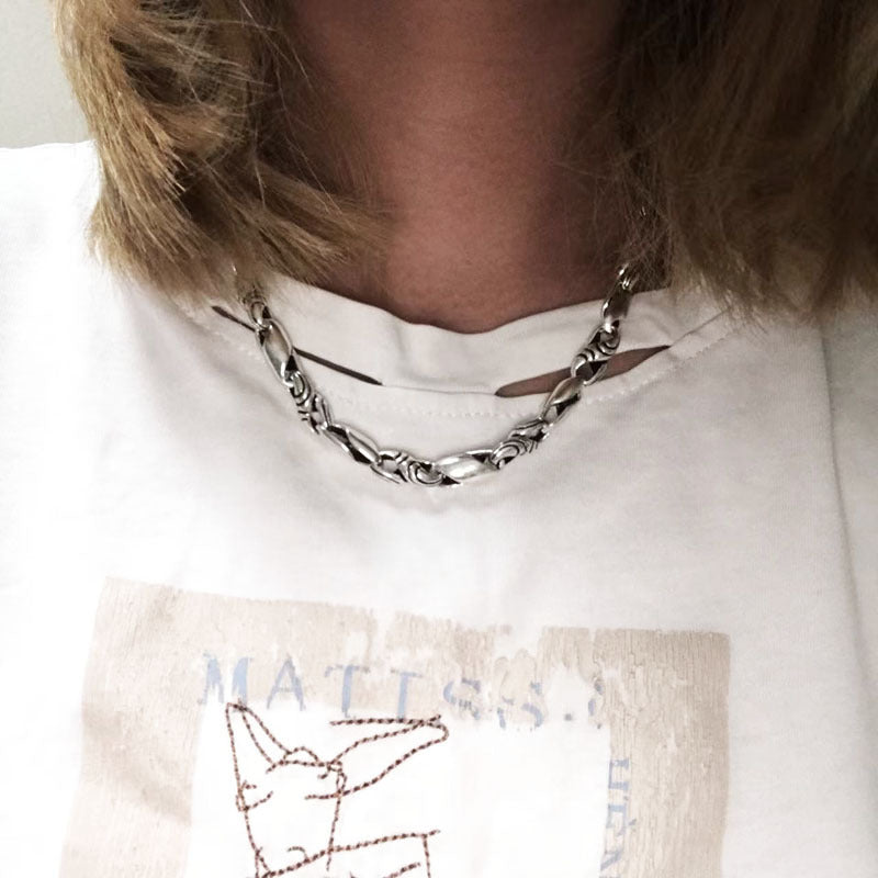 Men's Personality Punk Striped Sterling Silver Necklace
