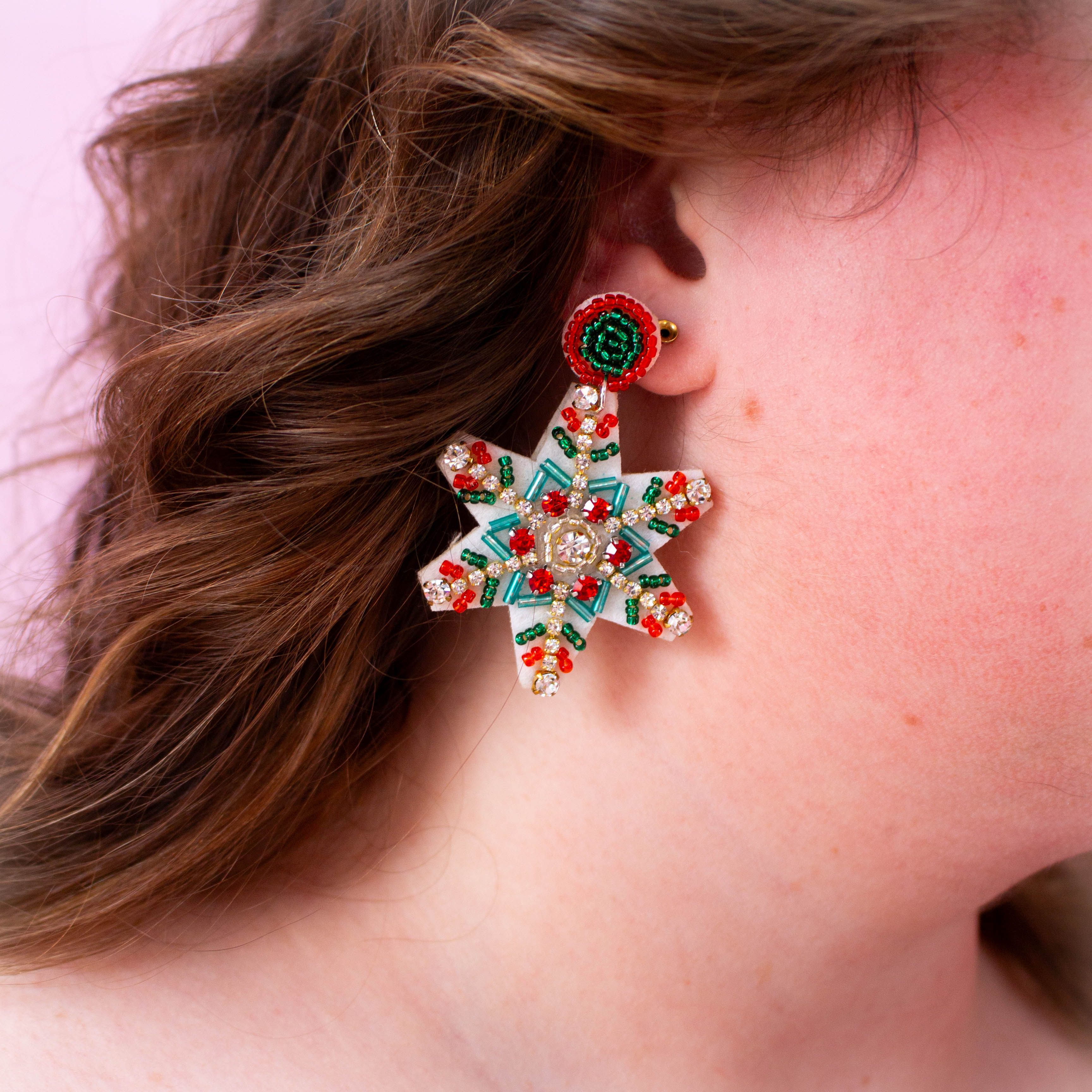 Holiday Beaded Snowflake Earrings