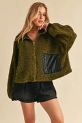 Aemi + Co Collared Neck Zip Up Sherpa Jacket