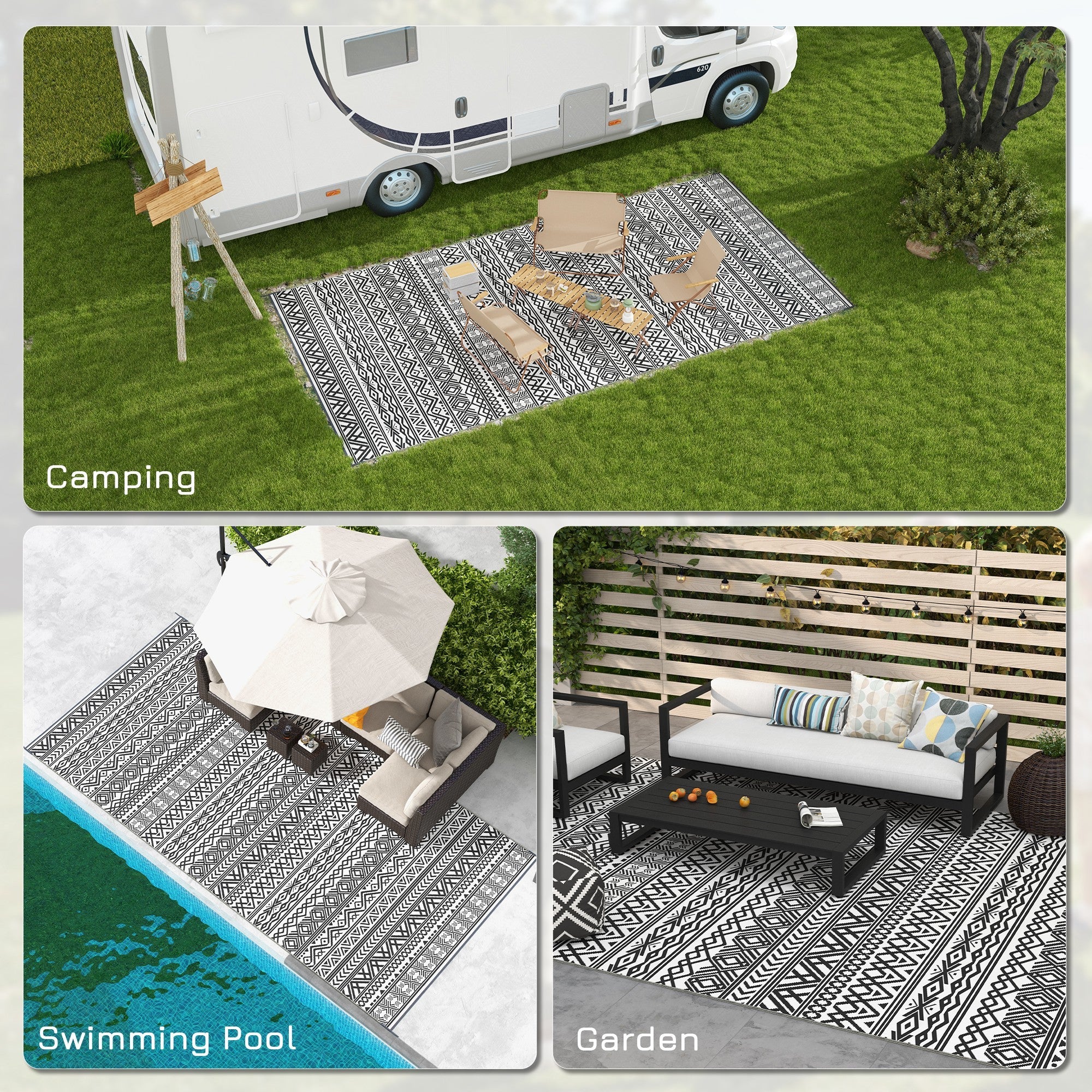 Reversible Outdoor Rug Carpet RV Camping Rugs with Carry Bag