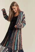 ADORA Multi Colour Sweater Long Cardigan with Fringes