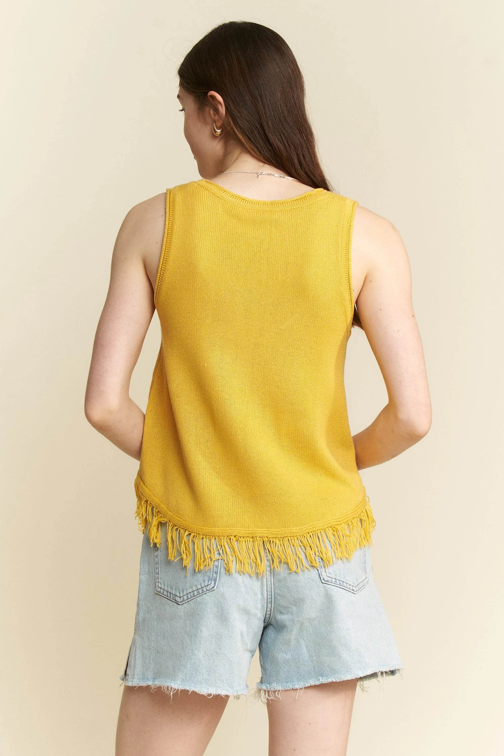 Jade By Jane Full Size Smiley Fringe Tank Top Plus Size