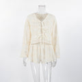 V-Neck Long Sleeve Lace-Up Top & Shorts Two-Piece Set