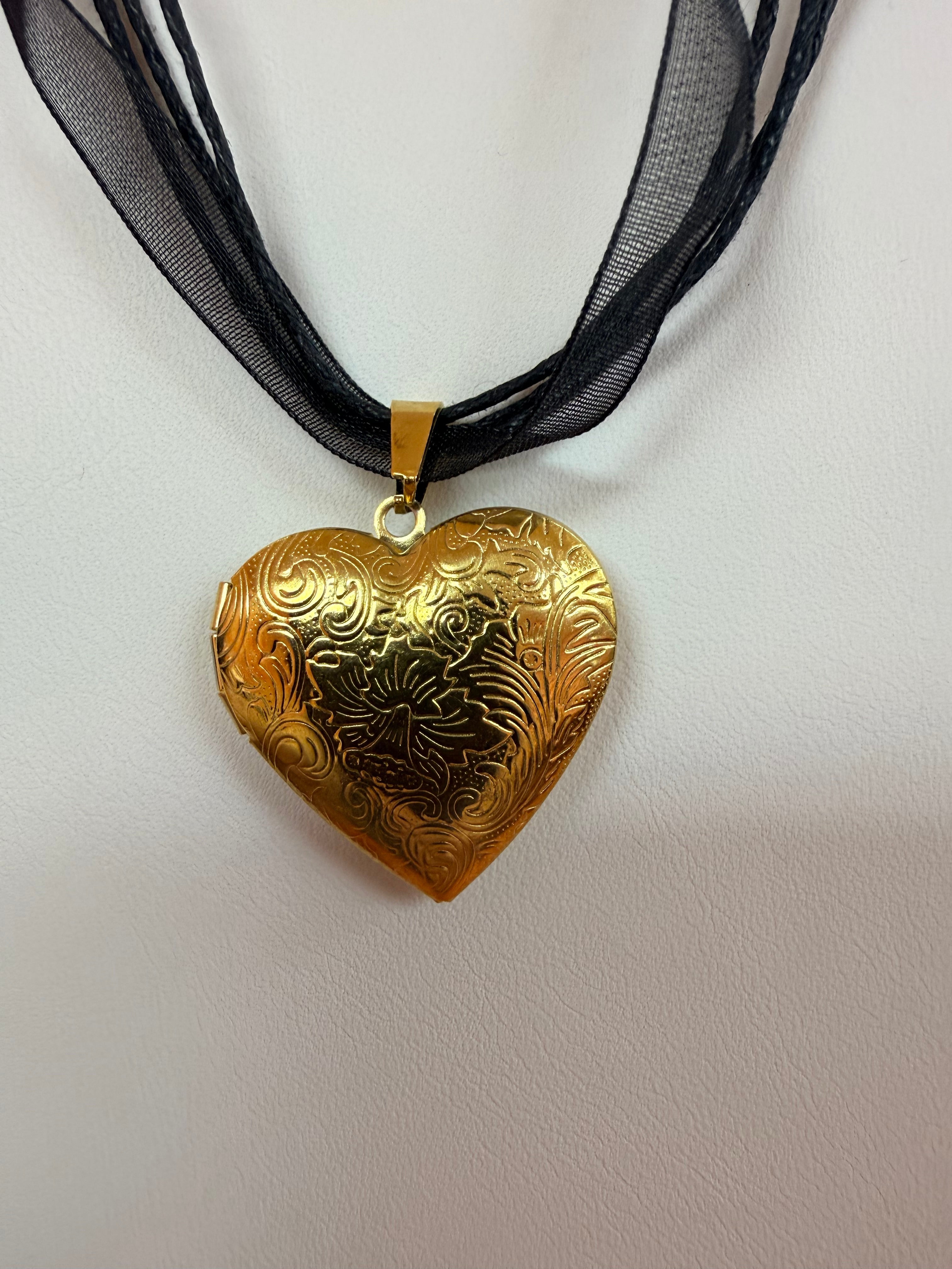 Black Ribbon Titanium Charm Necklaces
