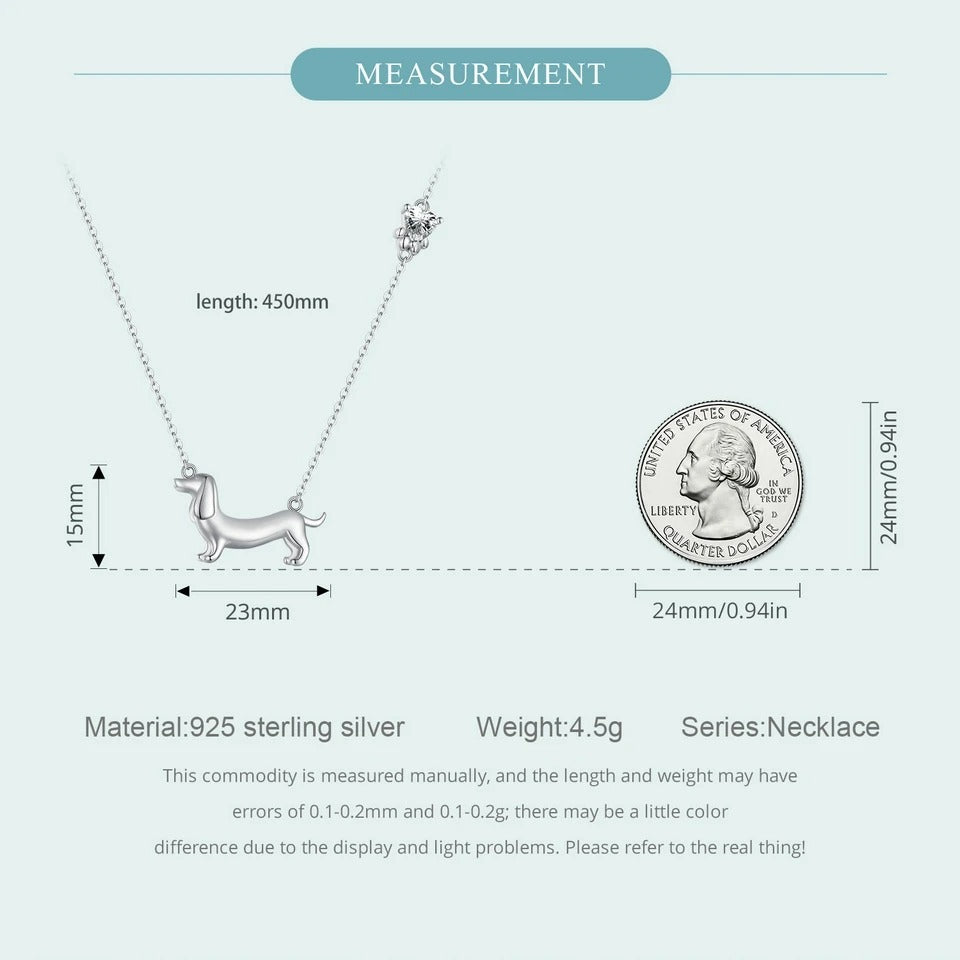 Sterling Silver Ornament S925 White Gold Plated Cute Sausage Dog Necklace