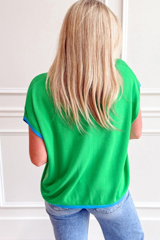 Contrast Trim Crewneck Short Sleeve Sweater