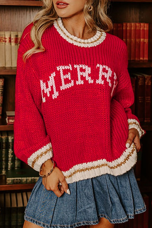 MERRY Colorblock Trim Drop Shoulder Sweater