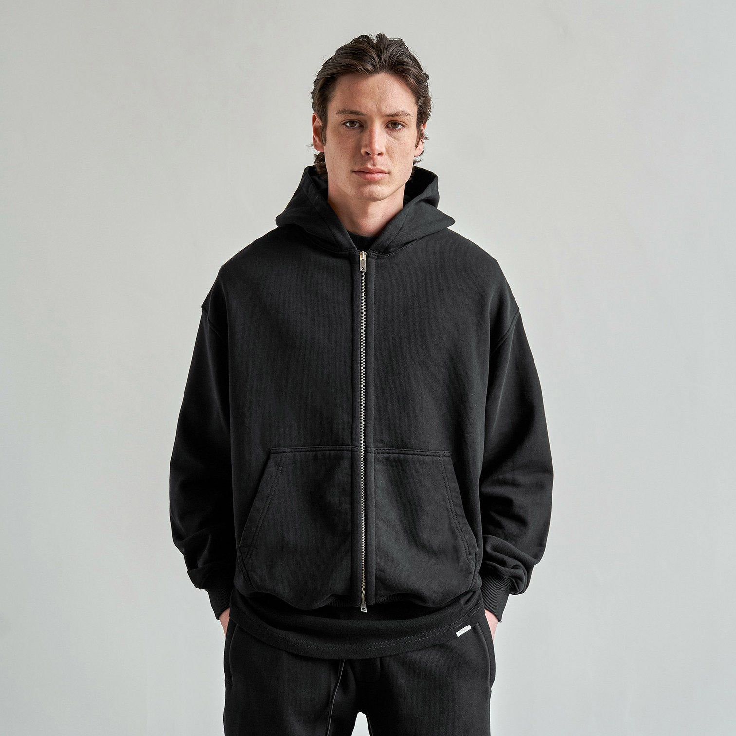 Men's Solid Color Double Zip Hoodie