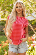 Sarahi Stripe Ribbed Cap Sleeve Round Neck Top