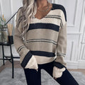 Women's French Vintage Striped Sweater | V-Neck Long Sleeve Stretch Knit Top