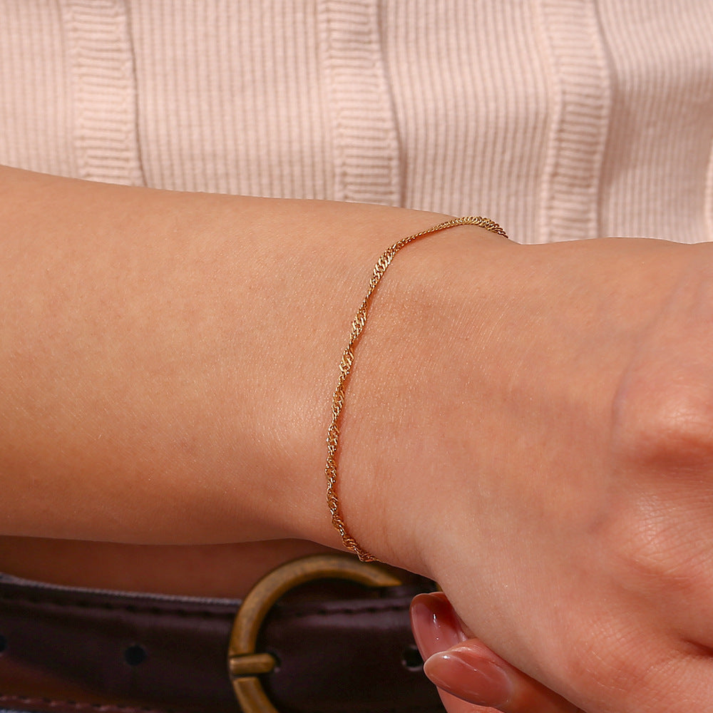 Free Clavicle Chain Stainless Steel Plated 18K Water Wave Chain Bracelet
